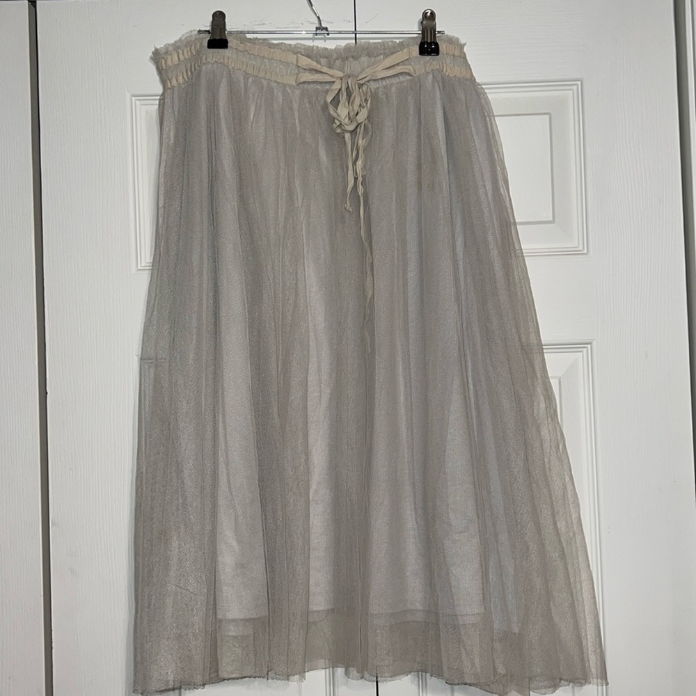 nude tulle midi skirt